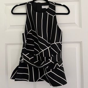 Keepsake Black and White Geometric Striped Peplum Top